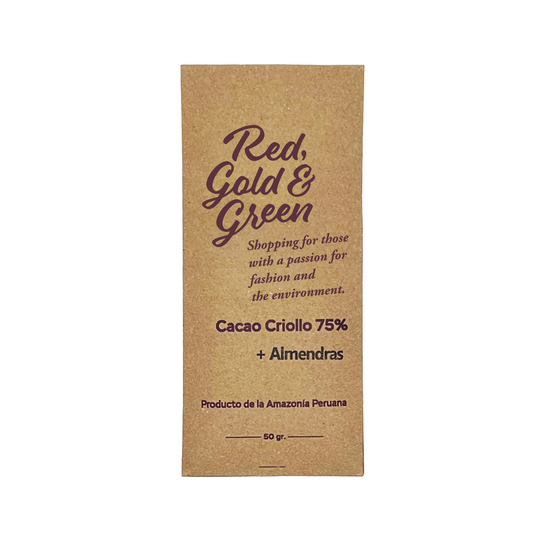 Red, Gold & Green Chocolate Cacao Criollo 75% + Almendras / アーモンド