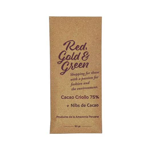 Red, Gold & Green Chocolate Cacao Criollo 75% + Nibs de Cacao / カカオニブ