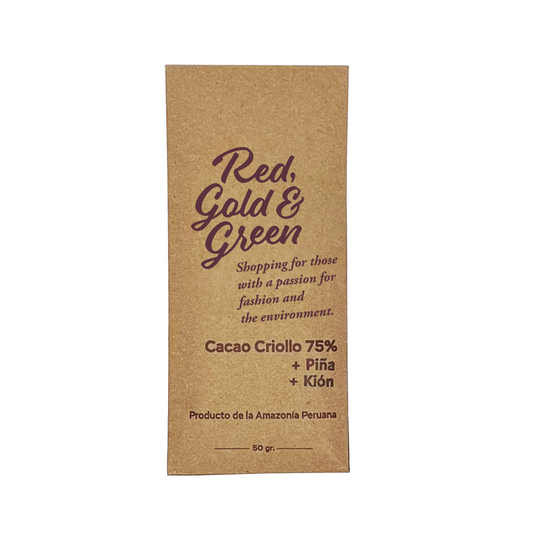 Red, Gold & Green Chocolate Cacao Criollo 75% + Piña + Kión / パイナップル + ジンジャー